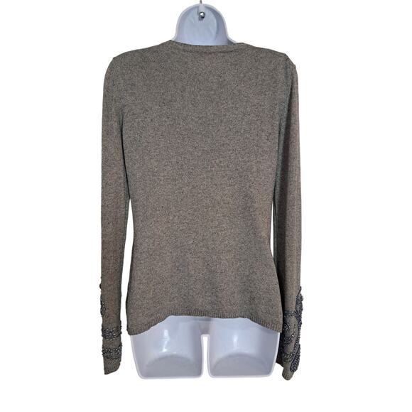 Michael Simon Womens Sz L Henley Sweater Silk Cashmere Gray Embellished Thermal - Picture 2 of 11